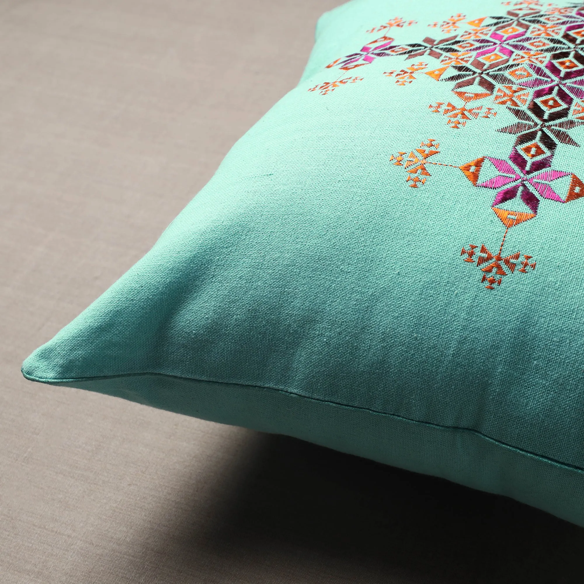 Green - Soof Embroidery Cotton Cushion Cover (16 x 16 in)
