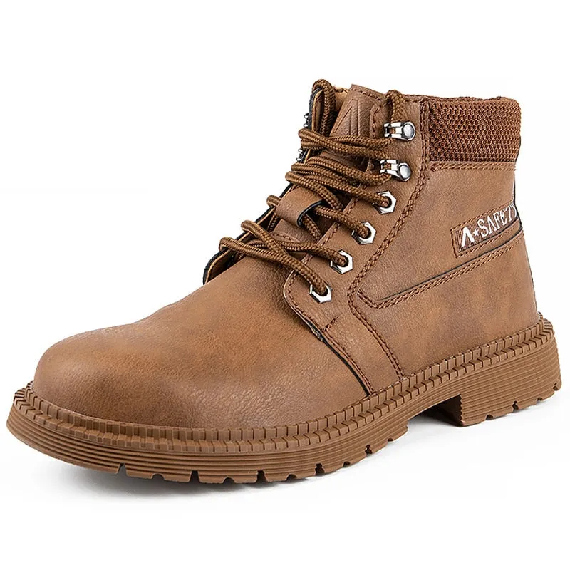 Hnzxzm Leather Work & Safety Boots Men Chelsea Boots Indestructible Male Work Shoes Men Winter Boots Safety Shoes Men Steel Toe Shoes